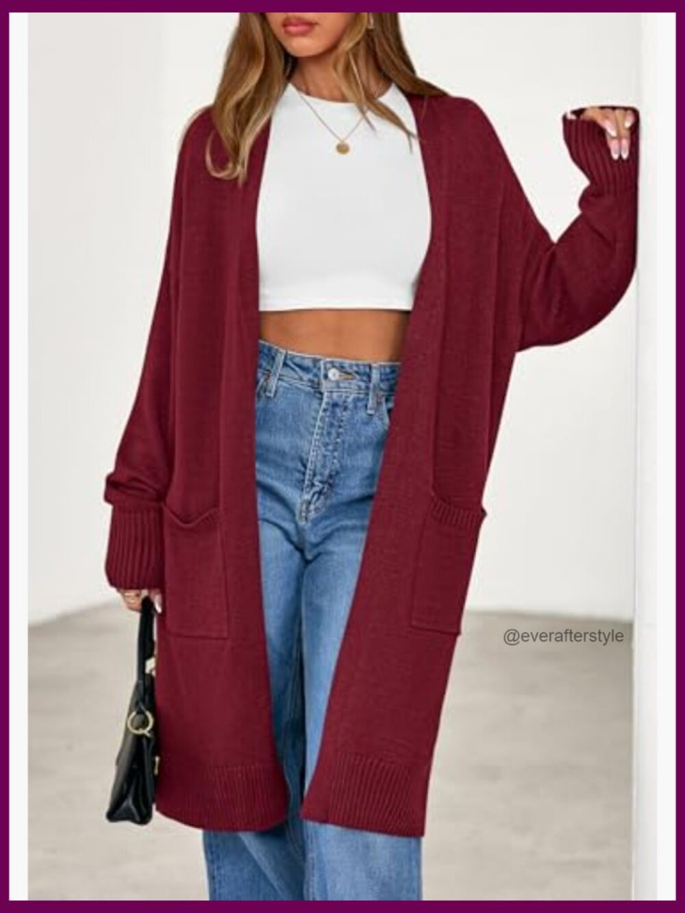 Oversized Long Cardigan Open Front Chunky Knit Cardigan with Pockets - Picture 6 of 7